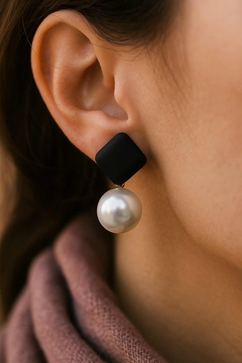 Minimalist black and white pearl drop earrings – bold modern design for everyday and party wear