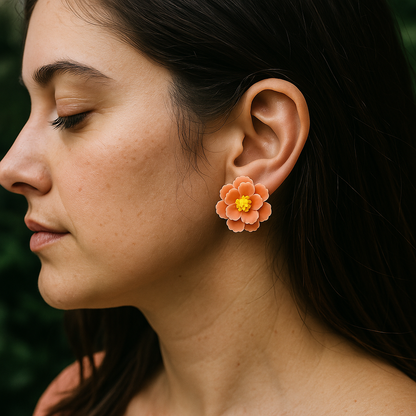 Orange Handmade Polymer clay Floral Stud