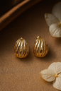 Polished Gold cage design ball earrings, unique textured stud, abstract fashion accessory
