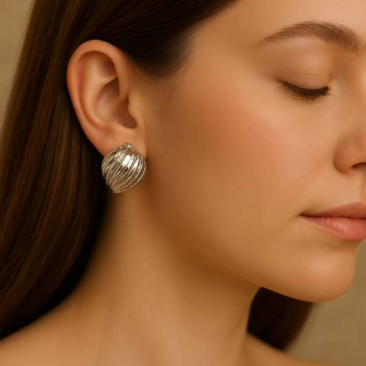 Textured Silver Ridged Sphere Stud Earrings | Organic Dome Jewelry | Kurlywurly Store