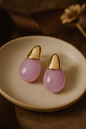 Purple teardrop seedling earrings with glossy gold cap – elegant handcrafted drop earrings for women