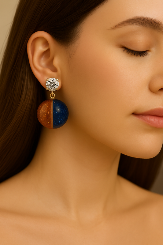 Unique Blue and Orange Ball Dangle Earrings for Women