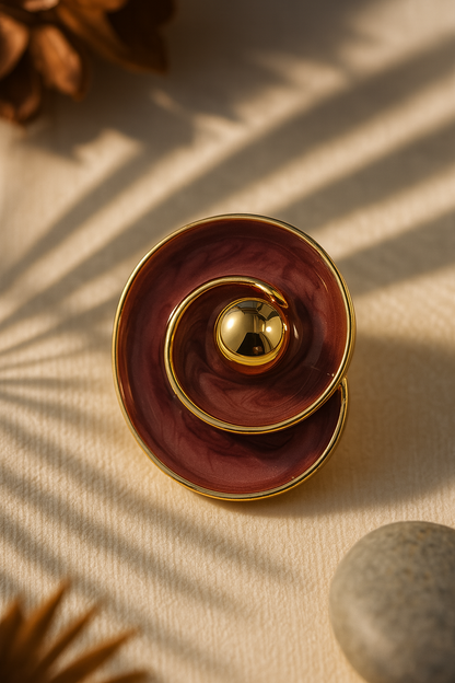 Chic Swirl Design Maroon and Gold Fashion Earrings