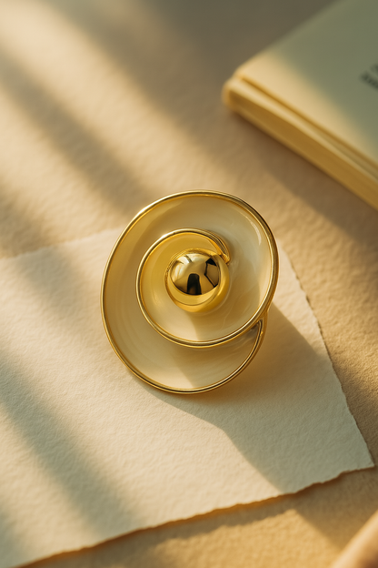 Unique Cream Enamel Gold Ball Accent Stud Earrings