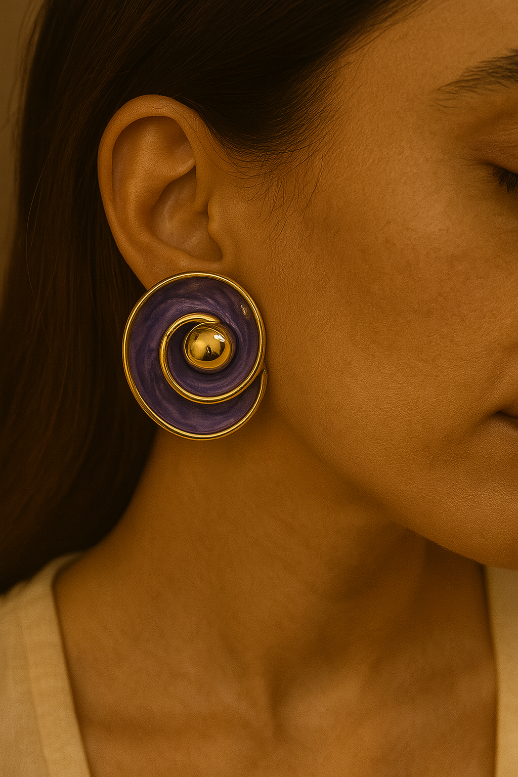Chic Swirl Design Purple and Gold Fashion Earring