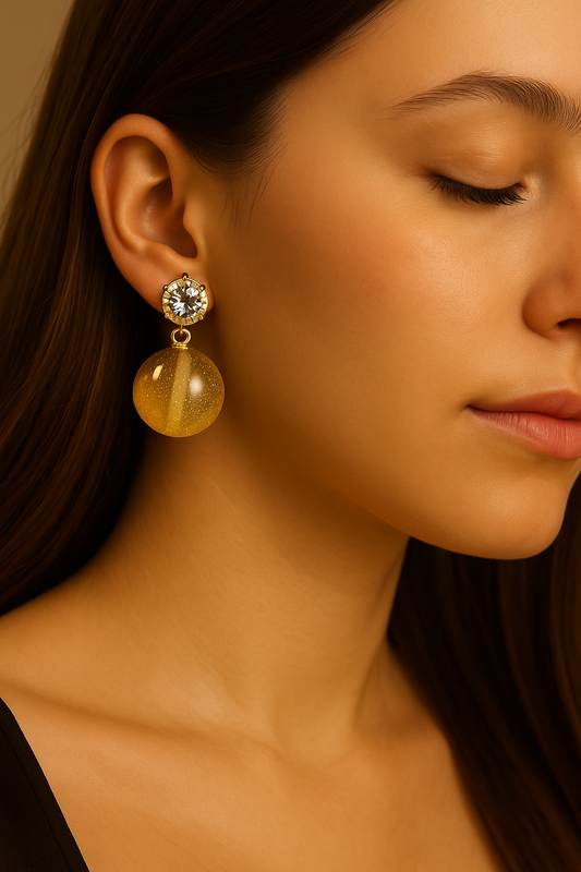 Unique Yellow and White Striped Ball Dangle Earrings for Women