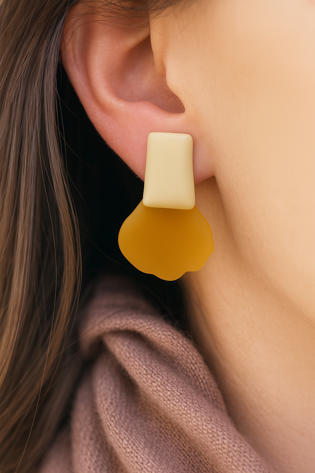 Trendy yellow drop earrings in floral petal silhouette – lightweight resin accessory for everyday and summer fashion