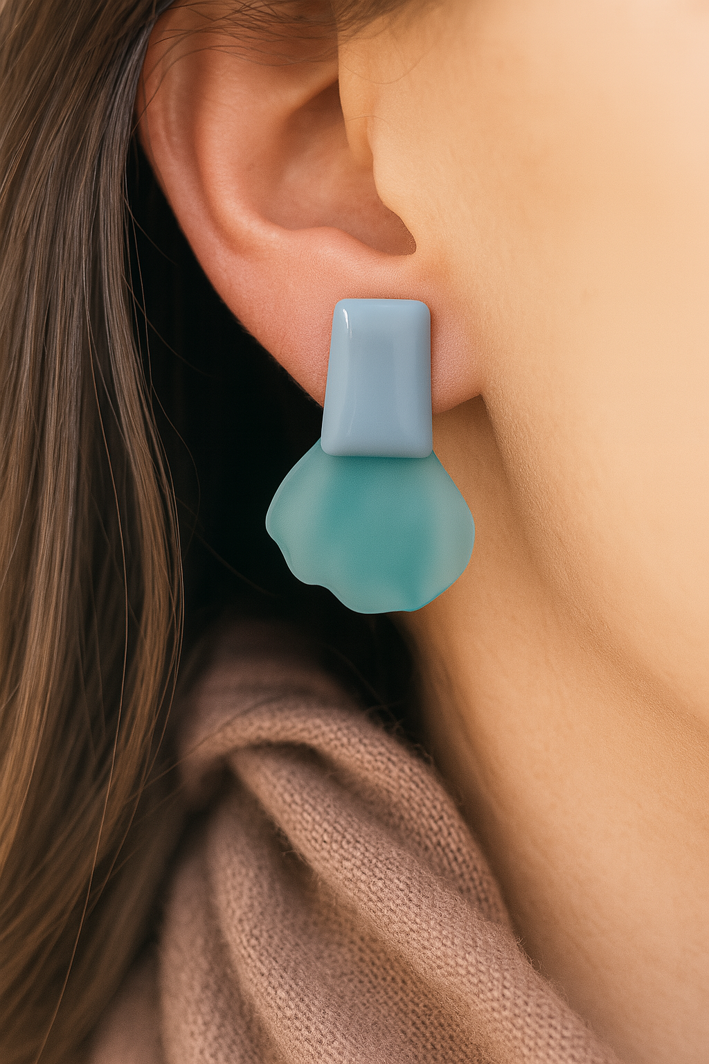Contemporary geometric resin drop earrings in blue and green tones – lightweight anti-tarnish accessory for daily wear