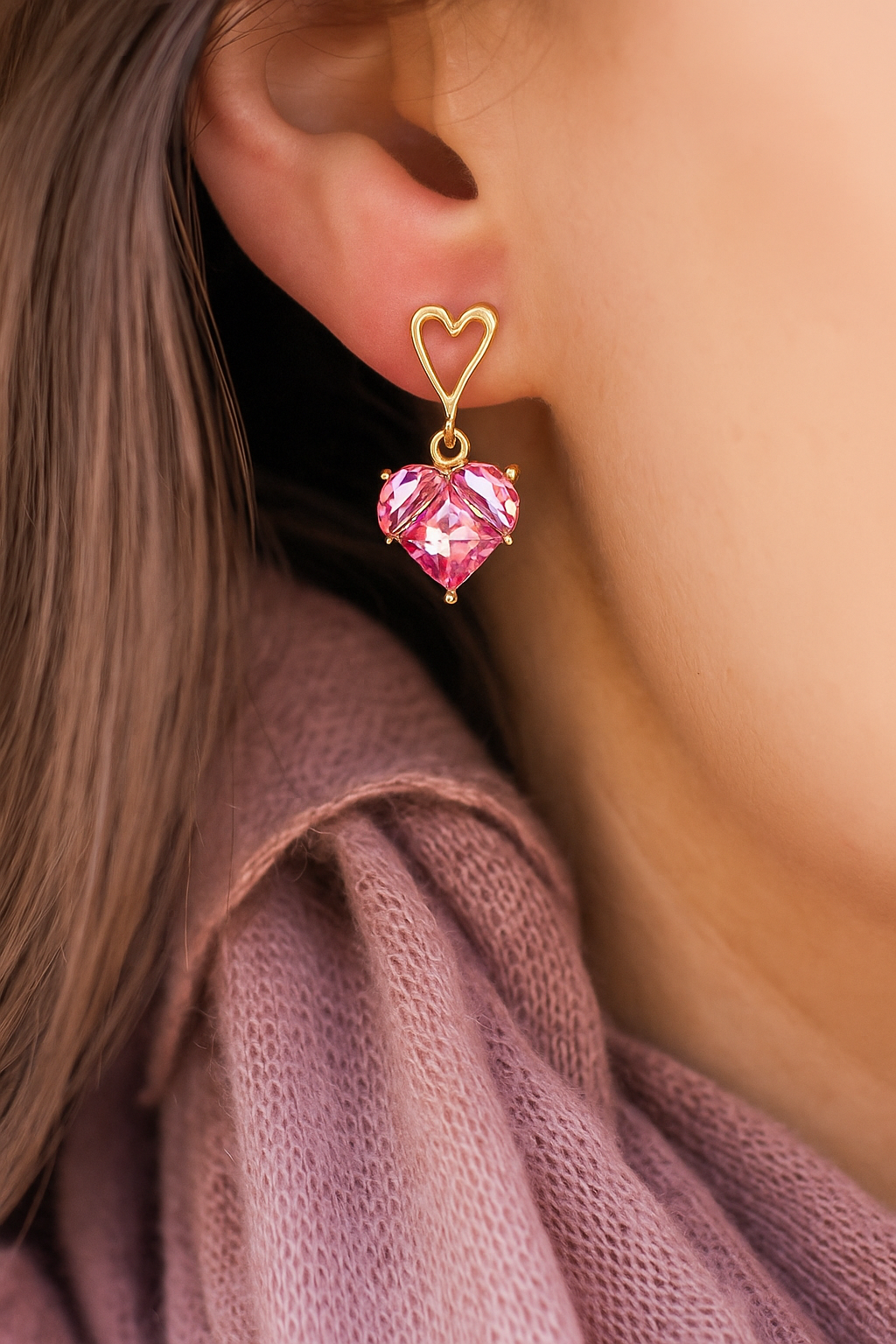 pink gemstone heart earrings – glamorous Valentine-inspired dangle earrings for special occasions