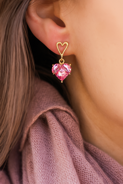 pink gemstone heart earrings – glamorous Valentine-inspired dangle earrings for special occasions